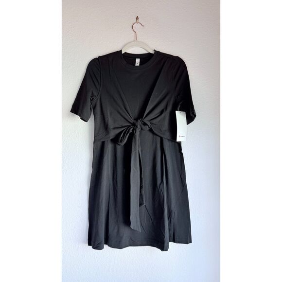 NWT Lululemon Women's Pima Cotton Wrap-Front T-Shirt Dress in Black Size 2 - Picture 6 of 13